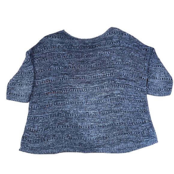 J. JILL Blue Cotton Open Knit Crochet Stretch Pullover Sweater Women's Large - Picture 2 of 7